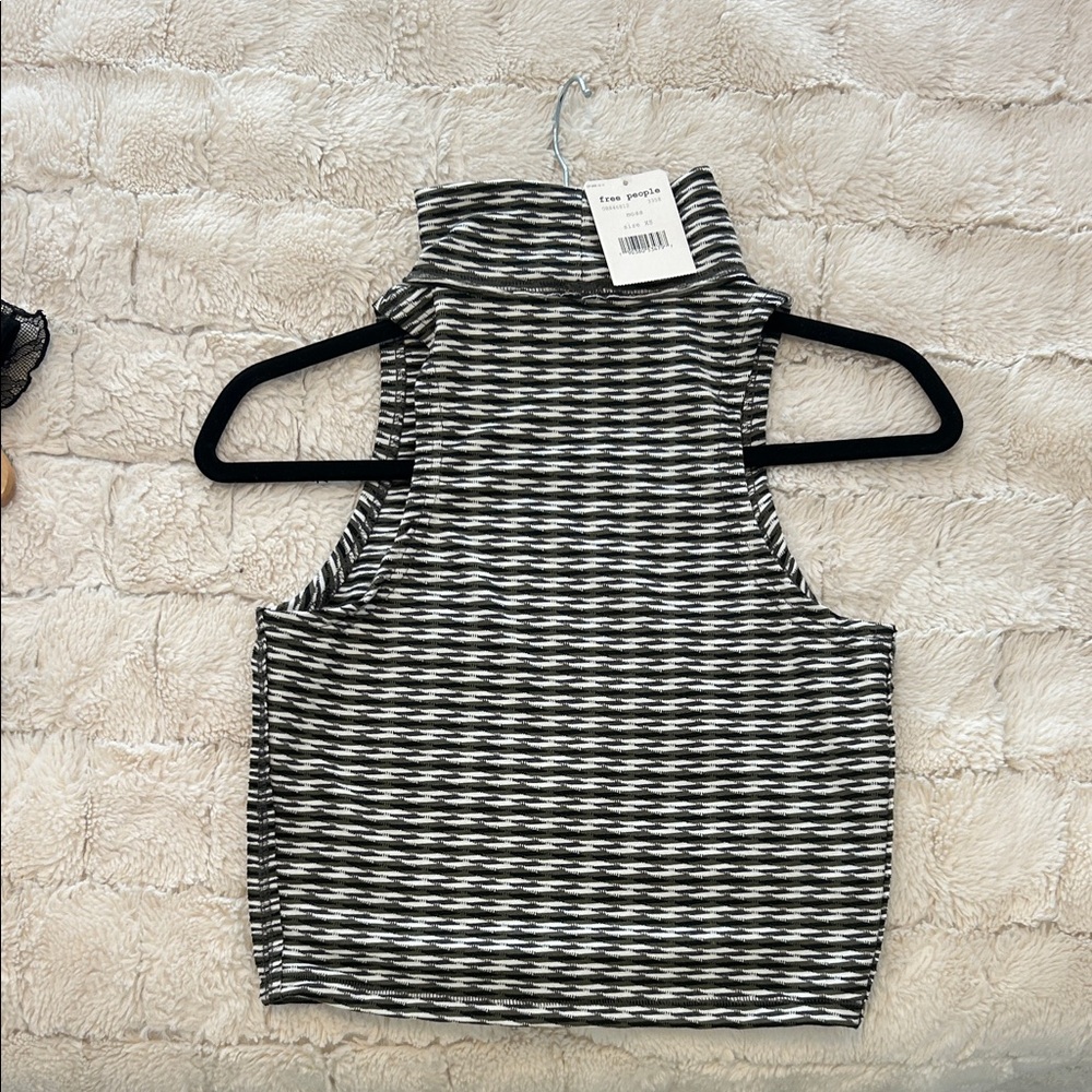 Free People Black and White Striped Crop Top